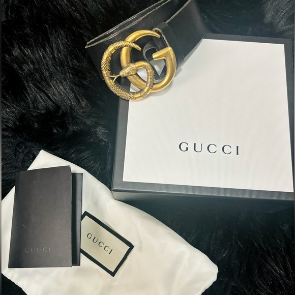 Gucci Men’s Belt Leather with Double G Buckle with Snake. - Picture 2 of 6